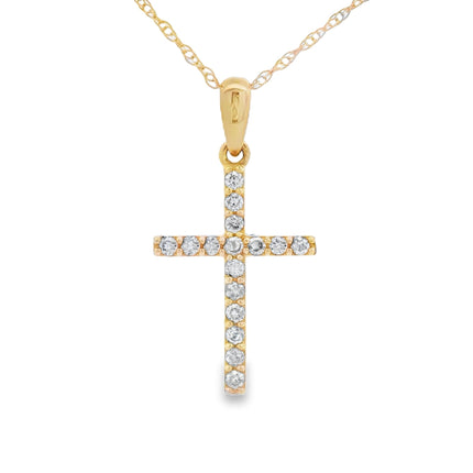 .13ct Diamond Cross Religious Pendant 14KT Yellow Gold