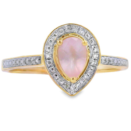 Genuine .44ct Rose Quartz Diamond Ring 10KT Yellow Gold