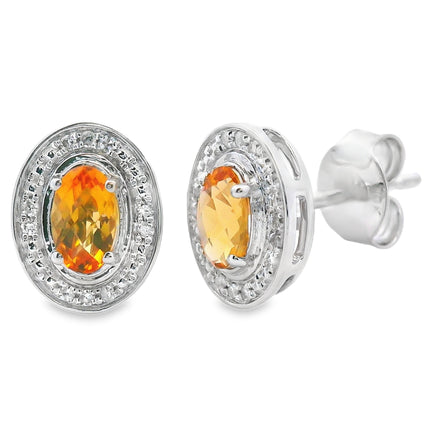 Natural .57ct Citrine Diamond Earrings 10KT White Gold