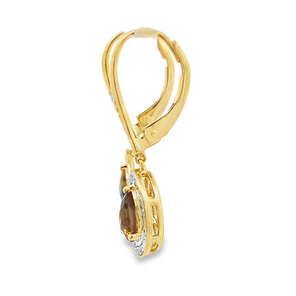 .87ct Quartz Diamond Dangle Earrings 10KT Yellow Gold