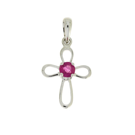 .22ct Ruby Cross Religious Pendant 10KT White Gold