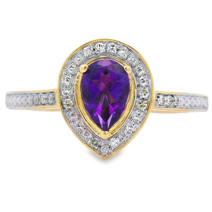 Genuine .42ct Amethyst Diamond Ring 10KT Yellow Gold
