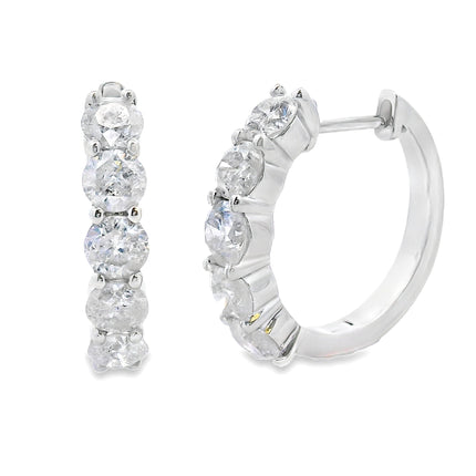 Natural 2.00ct Diamond Hoop Earrings 14KT White Gold