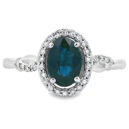 Natural 1.07ct Sapphire Diamond Ring 10KT White Gold