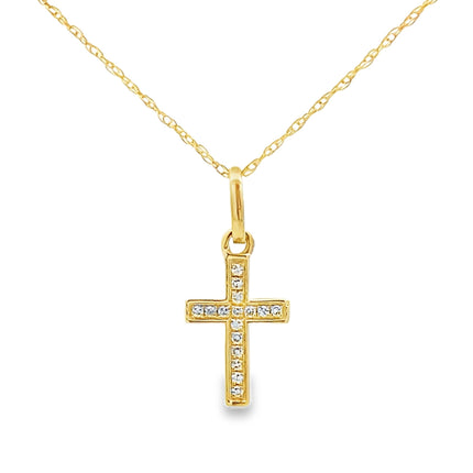 .05ct Diamond Cross Religious Pendant 14KT Yellow Gold