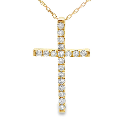 .24ct Diamond Cross Religious Pendant 14KT Yellow Gold