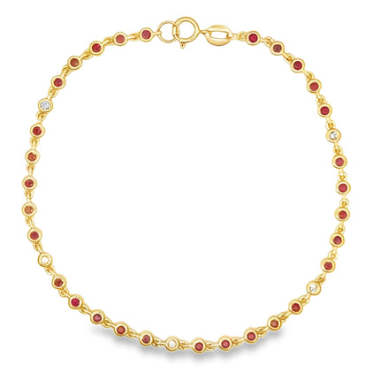 Natural .95ct Ruby Diamond Bracelet 14KT Yellow Gold