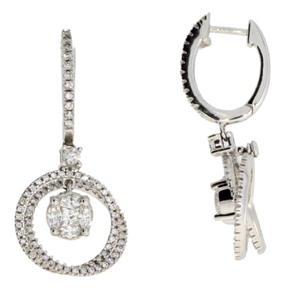 Genuine 1.00ct Diamond Dangle Earrings 14KT White Gold