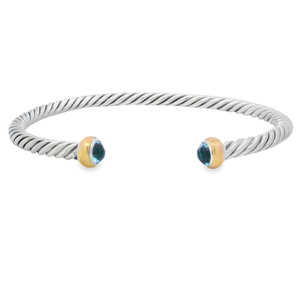 Blue Topaz Bangle Bracelet Sterling Silver 18KT Gold