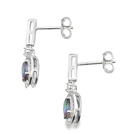 Mystic Fire Topaz Dangle Earrings 10KT White Gold