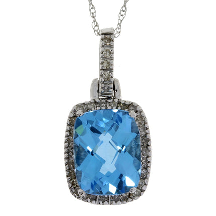 2.37ct Blue Topaz Diamond Pendant 10KT White Gold
