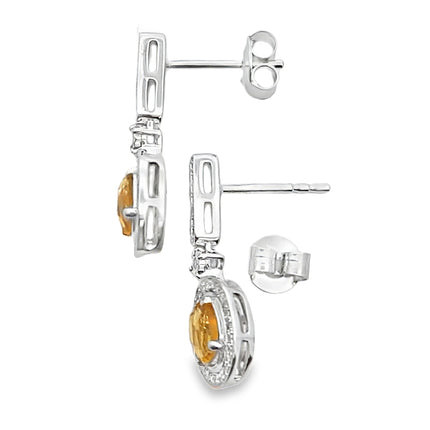 1.06ct Citrine Diamond Dangle Earrings 10KT White Gold