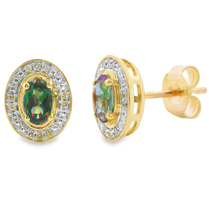 Mystic Fire Topaz Diamond Earrings 10KT Yellow Gold