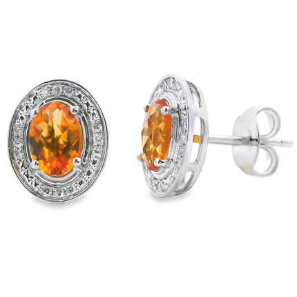 Natural .91ct Citrine Diamond Earrings 10KT White Gold
