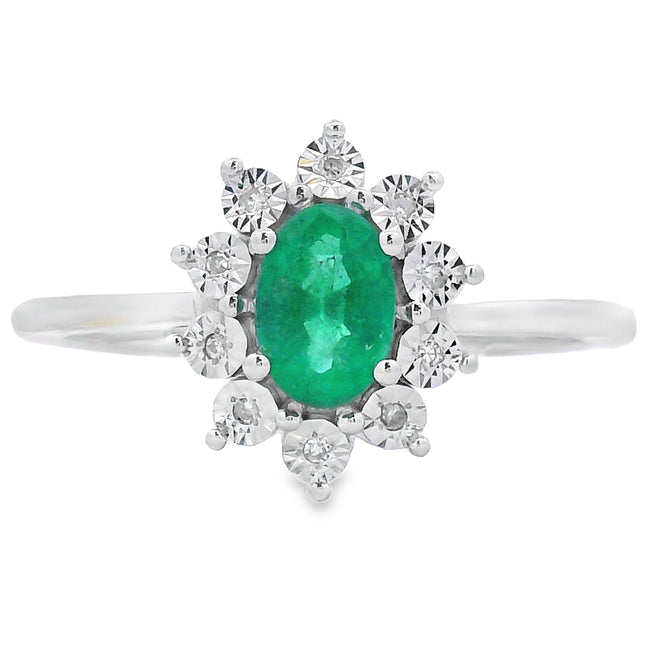 Genuine .43ct Emerald Diamond Ring 10KT White Gold