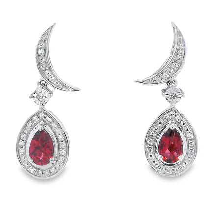 .62ct Garnet Diamond Dangle Earrings 10KT White Gold