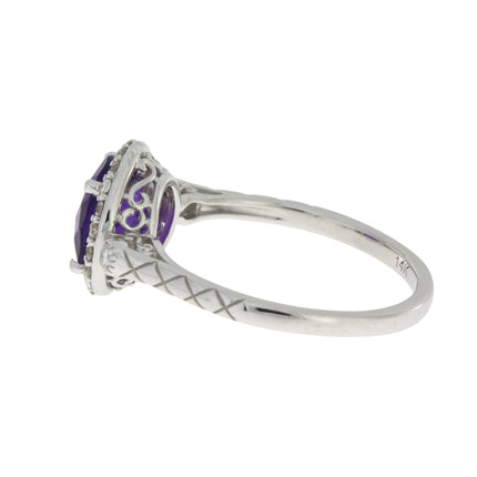 Genuine 2.07ct Amethyst Diamond Ring 14KT White Gold
