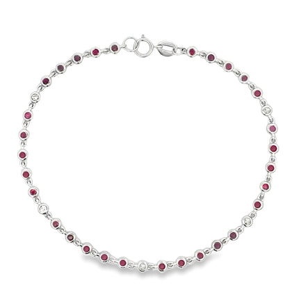 Genuine .89ct Ruby Diamond Bracelet 14KT White Gold