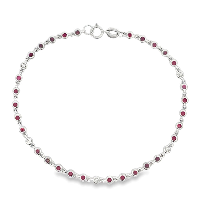 Genuine .89ct Ruby Diamond Bracelet 14KT White Gold