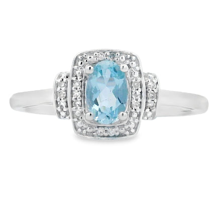 Genuine .45ct Aquamarine Diamond Ring 10KT White Gold