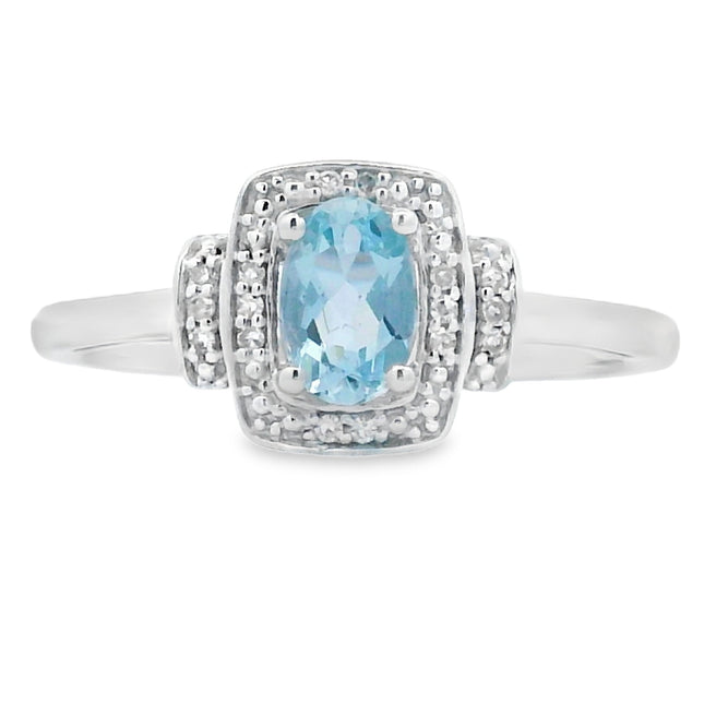 Genuine .45ct Aquamarine Diamond Ring 10KT White Gold