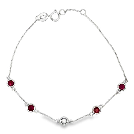 Natural .71ct Ruby Diamond Bracelet 14KT White Gold