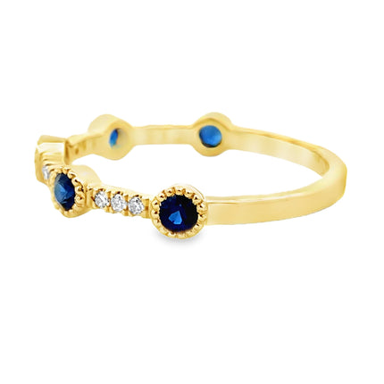 Sapphire Diamond stackable band set 14KT Yellow Gold