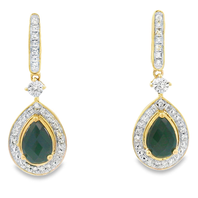 .84ct Onyx Diamond Dangle Earrings 10KT Yellow Gold