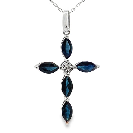 1.73ct Sapphire Cross Religious Pendant 10KT White Gold
