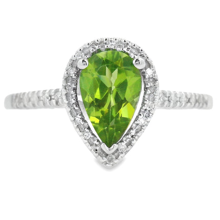 Genuine 1.10ct Peridot Diamond Ring 14KT White Gold