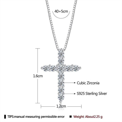 INALIS - 925 Sterling Silver Classic Cross Cubic Zirconia Necklace
