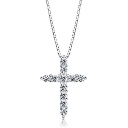 INALIS - 925 Sterling Silver Classic Cross Cubic Zirconia Necklace