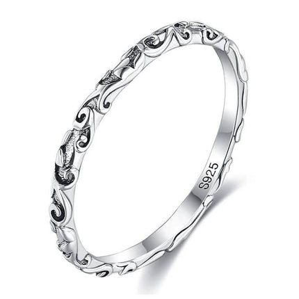 INALIS 925 Sterling Silver Ring for Women and Men Engraved Pattern Anniversary Rings