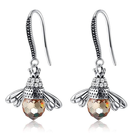 INALIS Bee Shaped 925 Sterling Silver Cubic Zirconia And Austria Crystal Earring