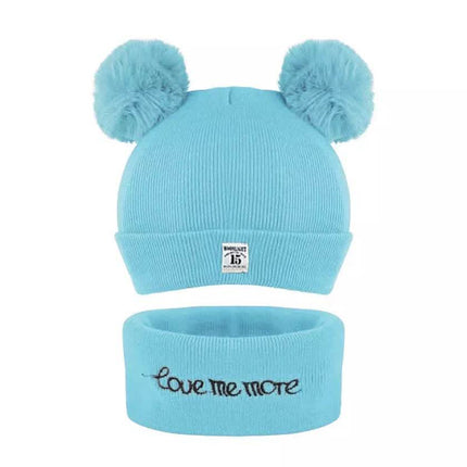 Infant Baby Winter Warm Knit Bobble Beanie Hat with Scarf Set