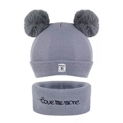 Infant Baby Winter Warm Knit Bobble Beanie Hat with Scarf Set