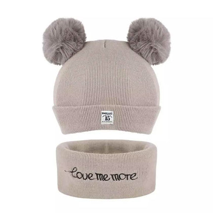 Infant Baby Winter Warm Knit Bobble Beanie Hat with Scarf Set