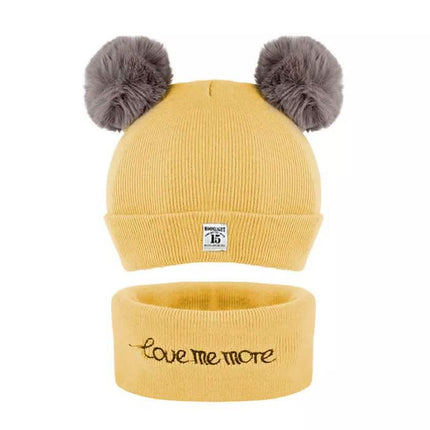 Infant Baby Winter Warm Knit Bobble Beanie Hat with Scarf Set