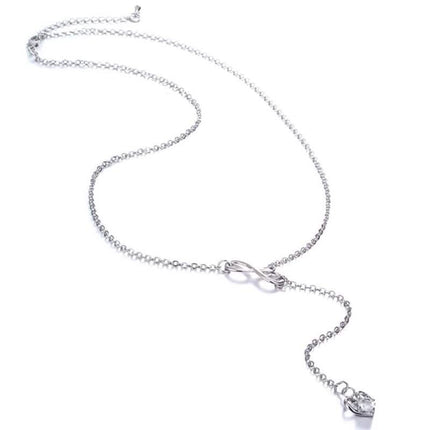 Infinity Heart Crystal Lariat Pendant Necklace
