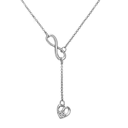 Infinity Heart Crystal Lariat Pendant Necklace