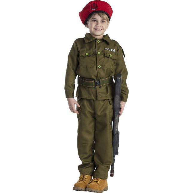 Kids Israeli Soldier Costume – Military Uniform with Jacket, Pants, Belt & Red Beret