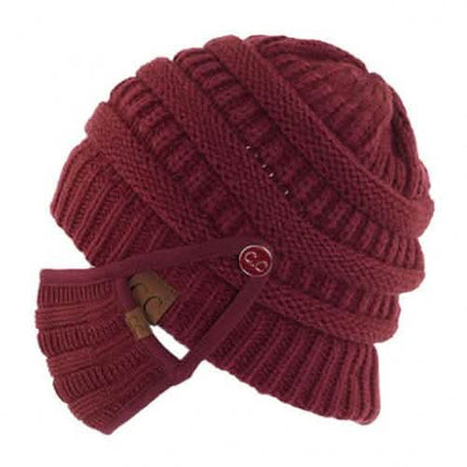 Knit Beanie with Matching Hook-On Mask