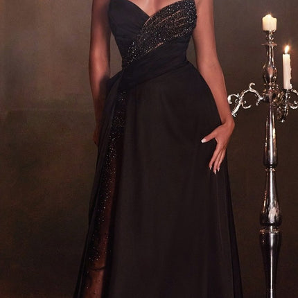 Cinderella Divine KV1059 Long Sheer Slit Embellished Strapless Gown