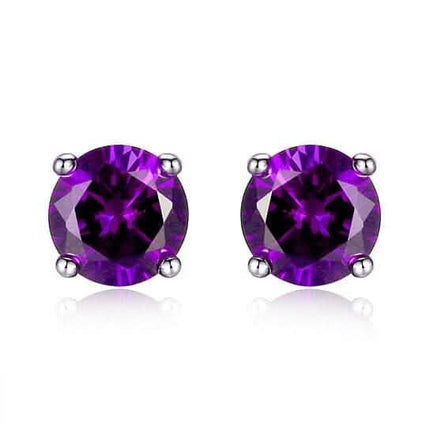 Lab Created Amethyst 6mm Round Cut 925 Sterling Silver Stud Earrings