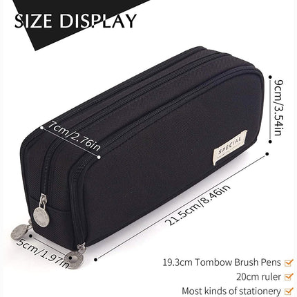 Large Capacity 3 Compartment Pouch Pencil Case