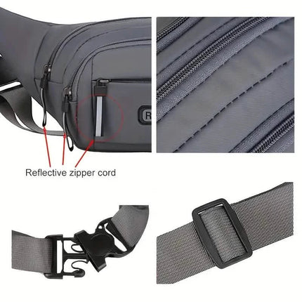 Large Capacity Crossbody Messenger Bag Fanny Pack with Reflective Zipper Strap