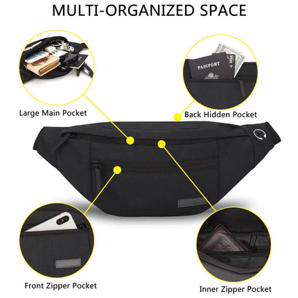 Large Crossbody Fanny Pack with 4-Zipper Pockets
