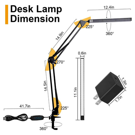 LED Reading Desk Lamp with Clamp Adjustable Swing Arm