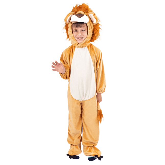 Kids Lion Costume with Plush Jumpsuit, Mane Hood and Tail