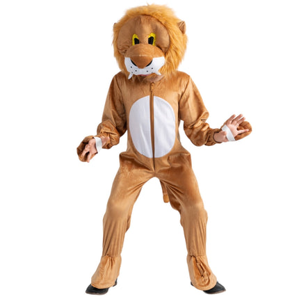 Kids Lion Mascot Costume with Plush Jumpsuit, Mane and Full Headpiece